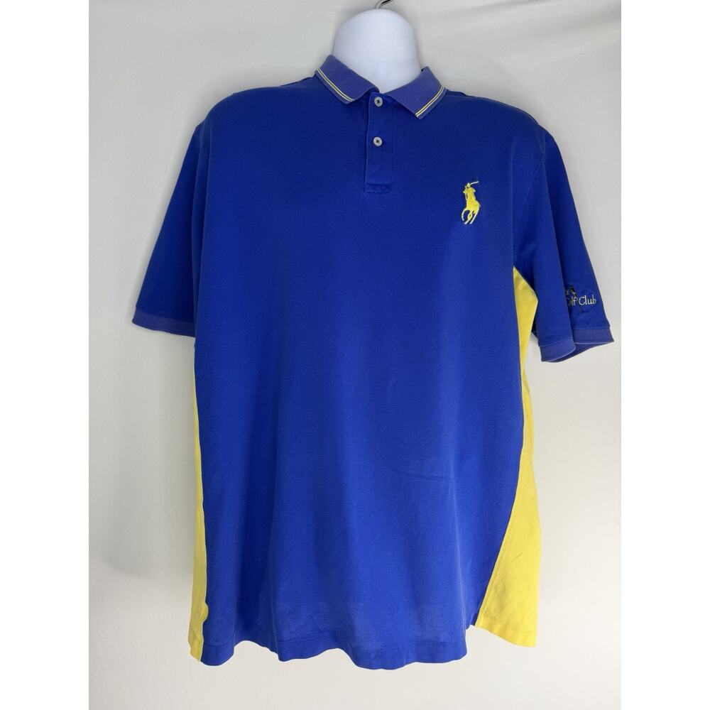 Polo Ralph Lauren Men's Polo Shirt Size XL Blue Yellow Big Pony Golf Club Logo